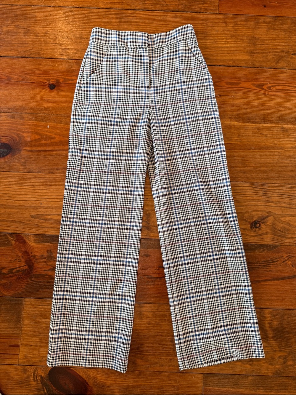 Veronica Beard Black and White Plaid Wide-Leg Trousers